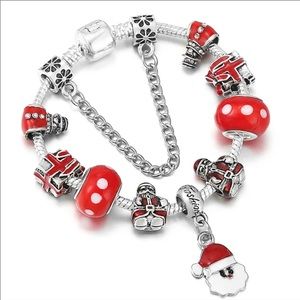 NEW Sterling Silver Xmas Santa Clause Presents Snowman Charm Bracelet